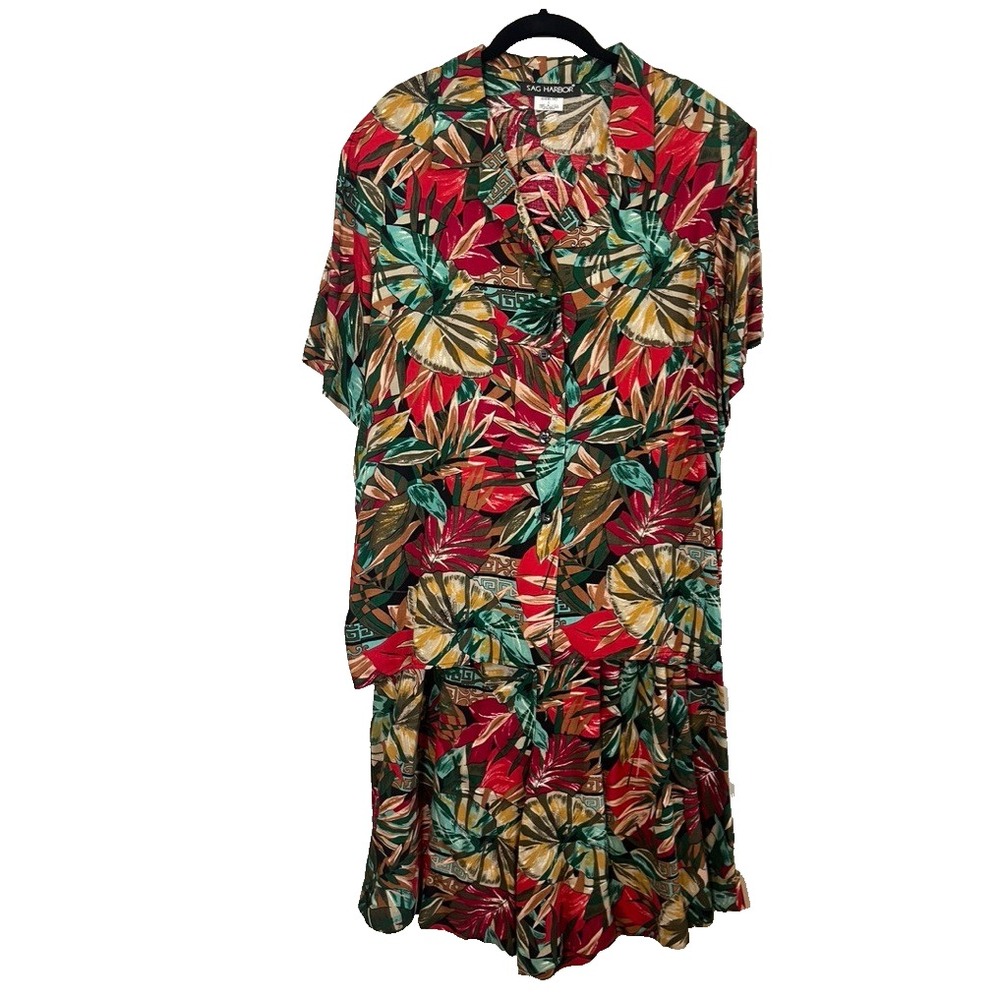 Colorful Floral Short Set L Tropical Resort Preppy Cottage Earthy Retro Western